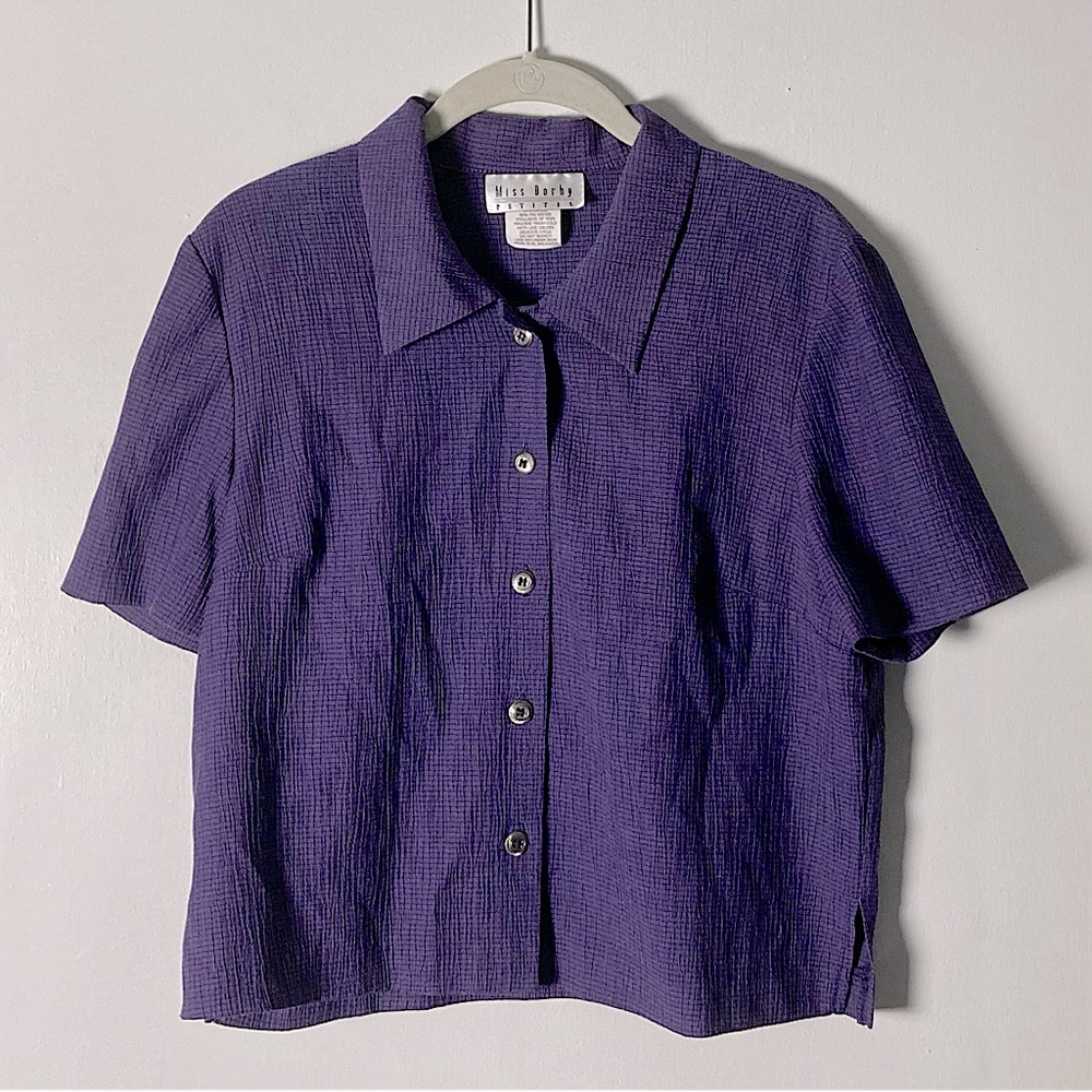 ⭐️ Vintage Miss Dorby Petites Seersucker Button Down Short Sleeve Blouse Size 8P